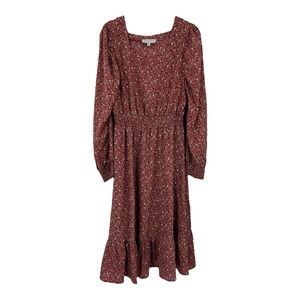 Anthropology Hayden Los Angeles burgundy Floral midi Prairie cottagecore Dress